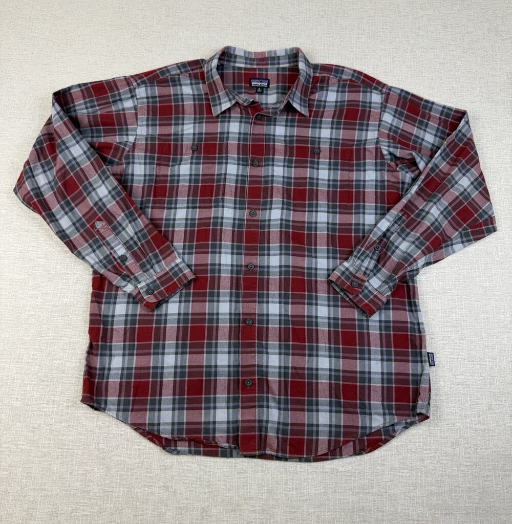 Patagonia Fjord Flannel Shirt Men’s XL Red Gray Plaid Organic Cotton